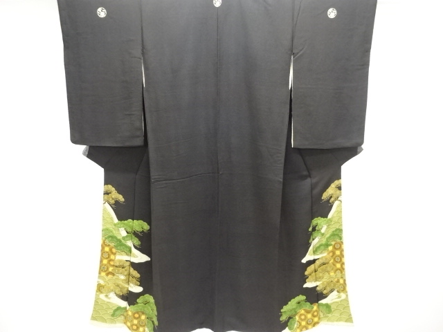 JAPANESE KIMONO / ANTIQUE TOMESODE / SILK / EMBROIDERY / CHIRIMEN / KASAMATSU